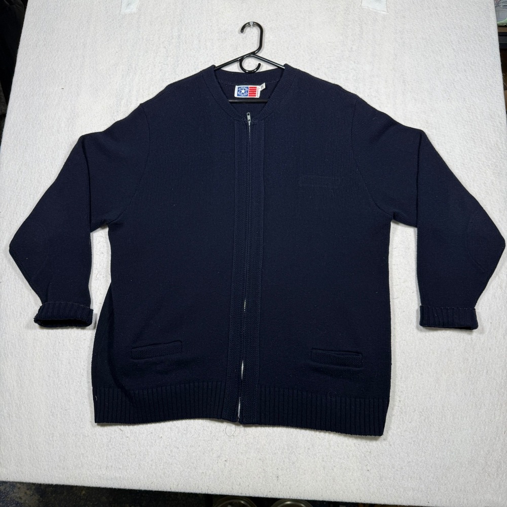 USPS Postal Service Uniform Full Zip Cardigan Sweater Navy Blue Mens 3XL